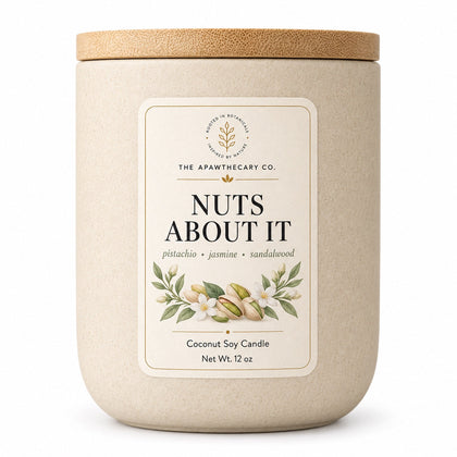 Nuts About It 12 oz ceramic candle on white background