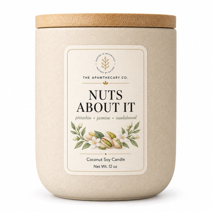 Nuts About It 12 oz ceramic candle on white background