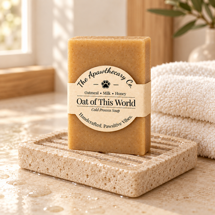 Oat of This World soap on a natural stone draining dish