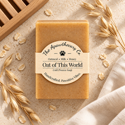 Oat of This World soap styled with rolled oats and oat stems