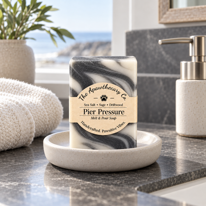Pier Pressure soap on a coastal modern bathroom vanity