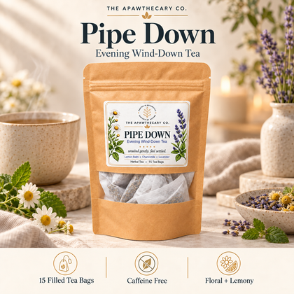 Pipe Down — Evening Wind-Down Tea; product showcase