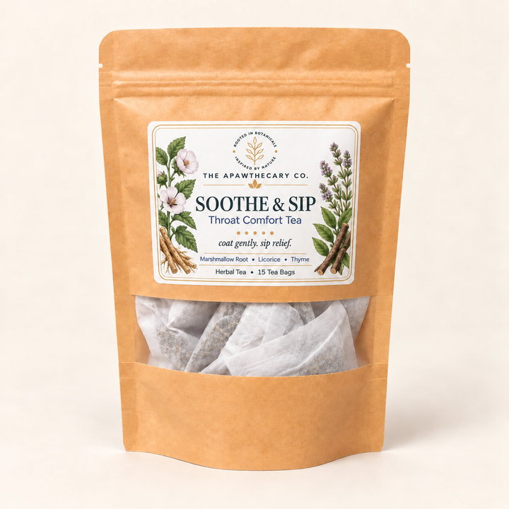 Soothe & Sip herbal tea pouch labeled 15 tea bags.