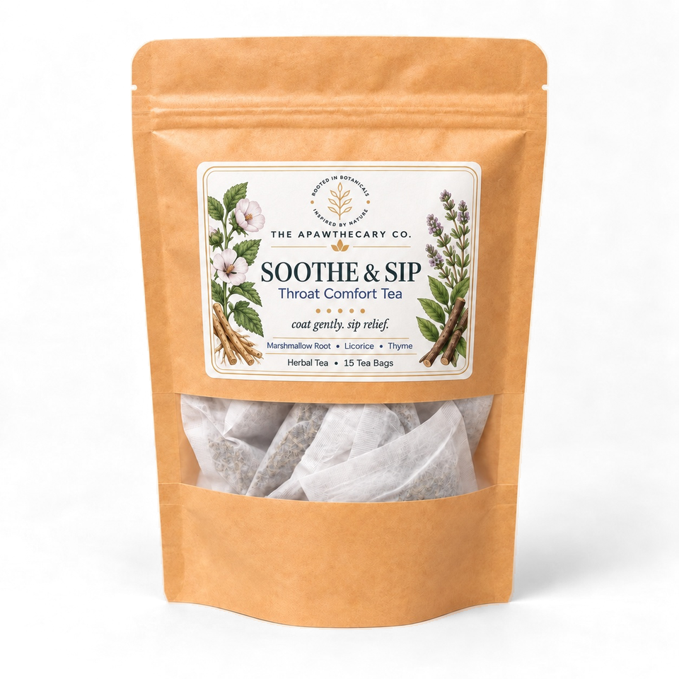 Soothe & Sip herbal tea pouch labeled 15 tea bags.
