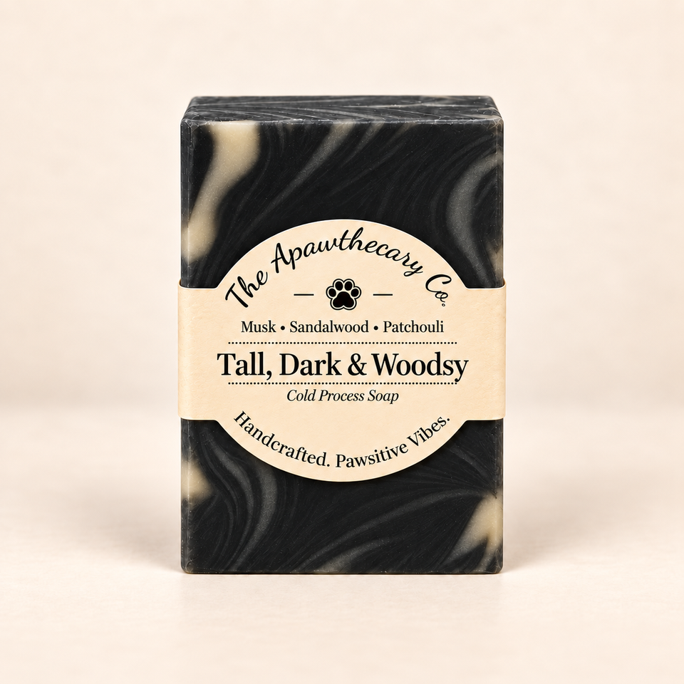 Tall, Dark & Woodsy cold process soap with musk, sandalwood and patchouli scent